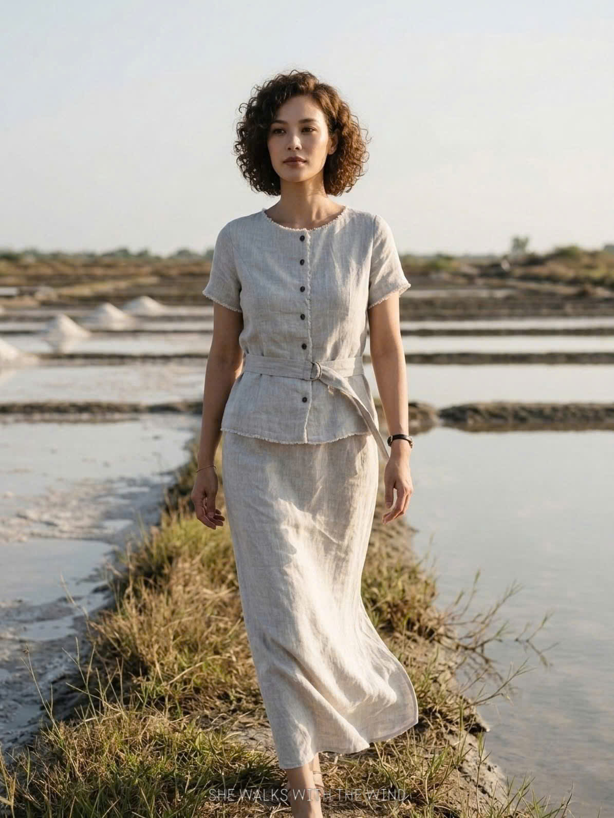 Áo Linen Tua Rua Rút Chỉ Lanh Xám TOP220 Thời trang thiết kế Hity