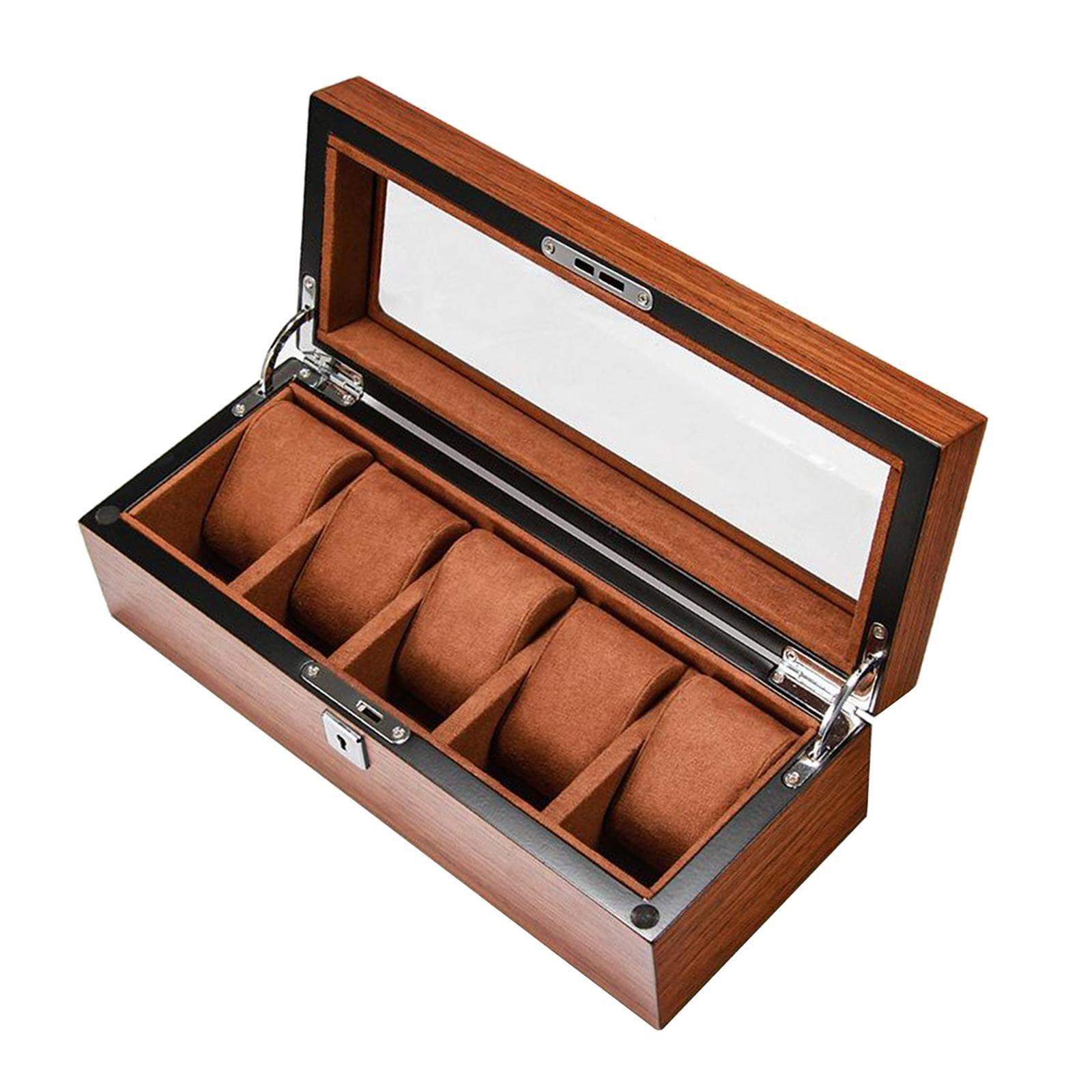 Wood Watch Display Case w/Clear Glass Top Jewelry Storage Organizer