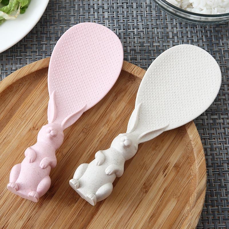 Muỗng Múc Xới Cơm Có Đế Đứng Hình Chú Thỏ Chất Liệu Nhựa Lúa Mì Thiên Nhiên