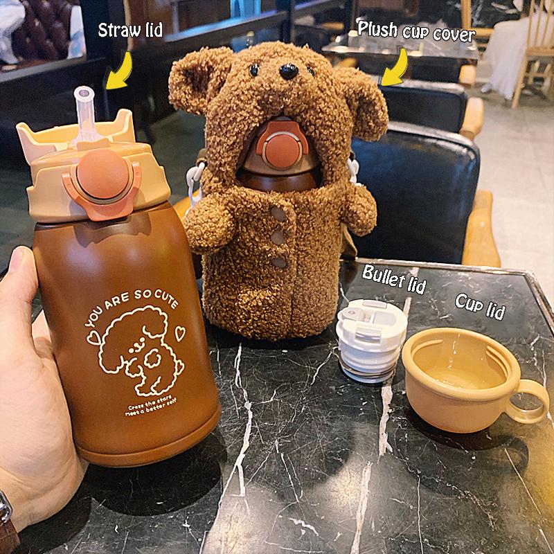 Kawaii 450Ml Thép Không Gỉ Trẻ Em Giữ Nhiệt Bình Nước Có Ống Hút Dễ Thương Sang Trọng Nắp Cốc Cho Bé Học Sinh Nhiệt Cốc Nước cô Gái Quà Tặng