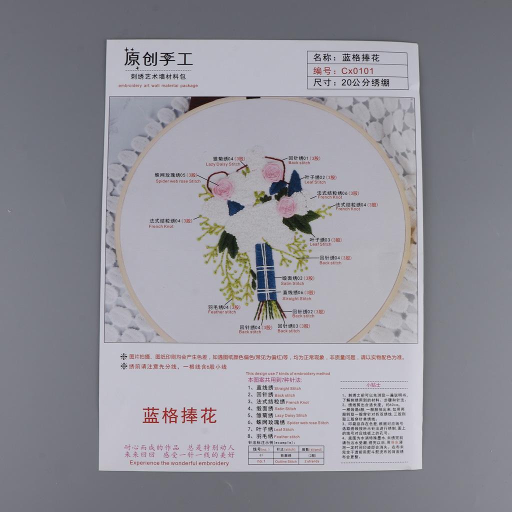 Cross Stitch Embroidery Starter Kit - Bouquet Pattern Handmade Arts for Home Hangs or Decor