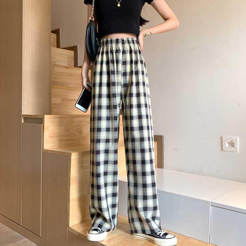 Quần ống rộng Họa Tiết Kẻ Ô Vuông