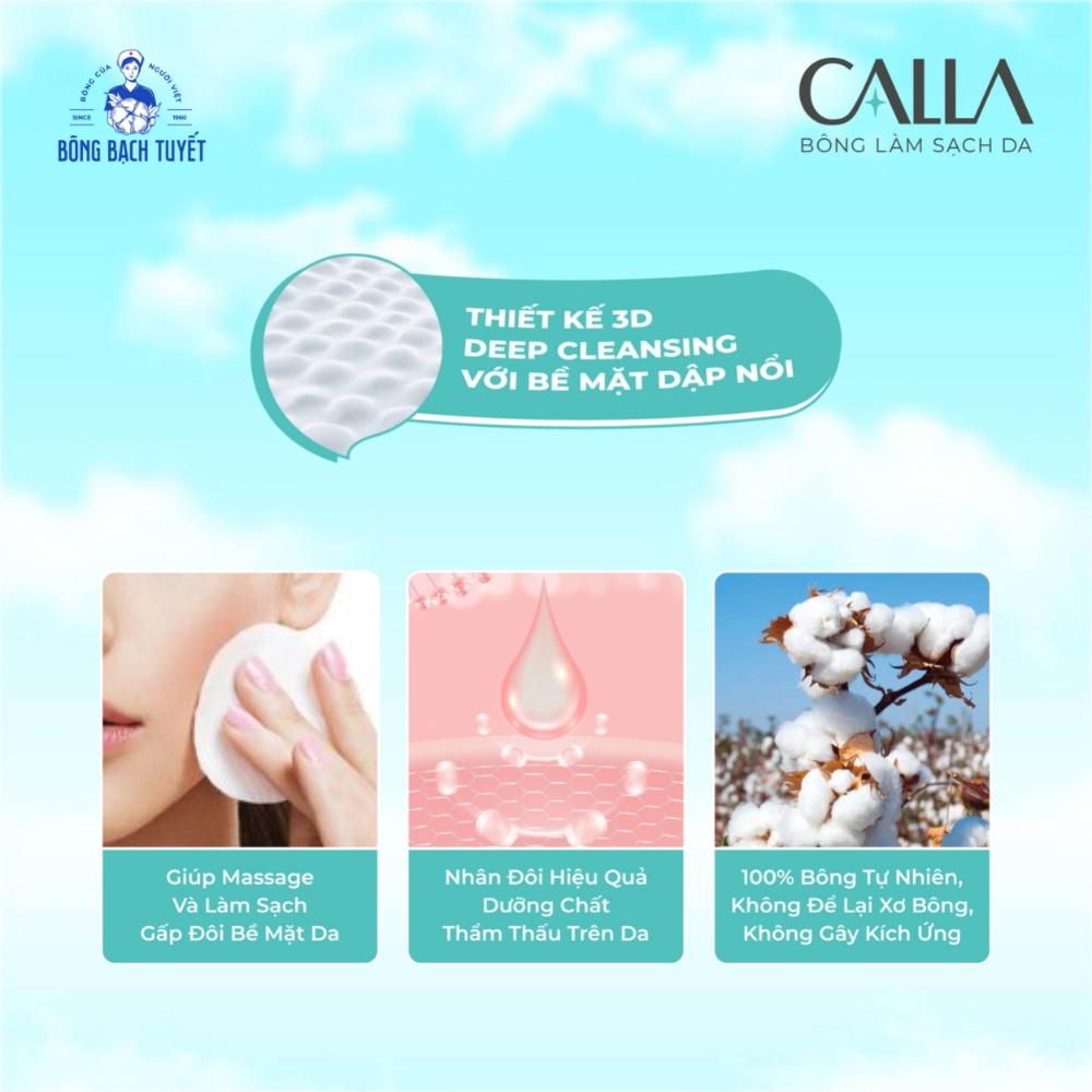 Combo Bông tẩy trang Bông Bạch Tuyết Calla 01 sạch sâu 150 miếng & 01 mềm mịn 180 miếng