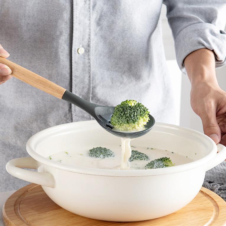 Nhà Bếp Silicon Chống Dính Dụng Cụ Nấu Ăn Muỗng Thìa Đũa Máy Đánh Trứng Tay Cầm Gỗ Đồ Dùng Chén Ăn Bộ Phụ Kiện Cung Cấp