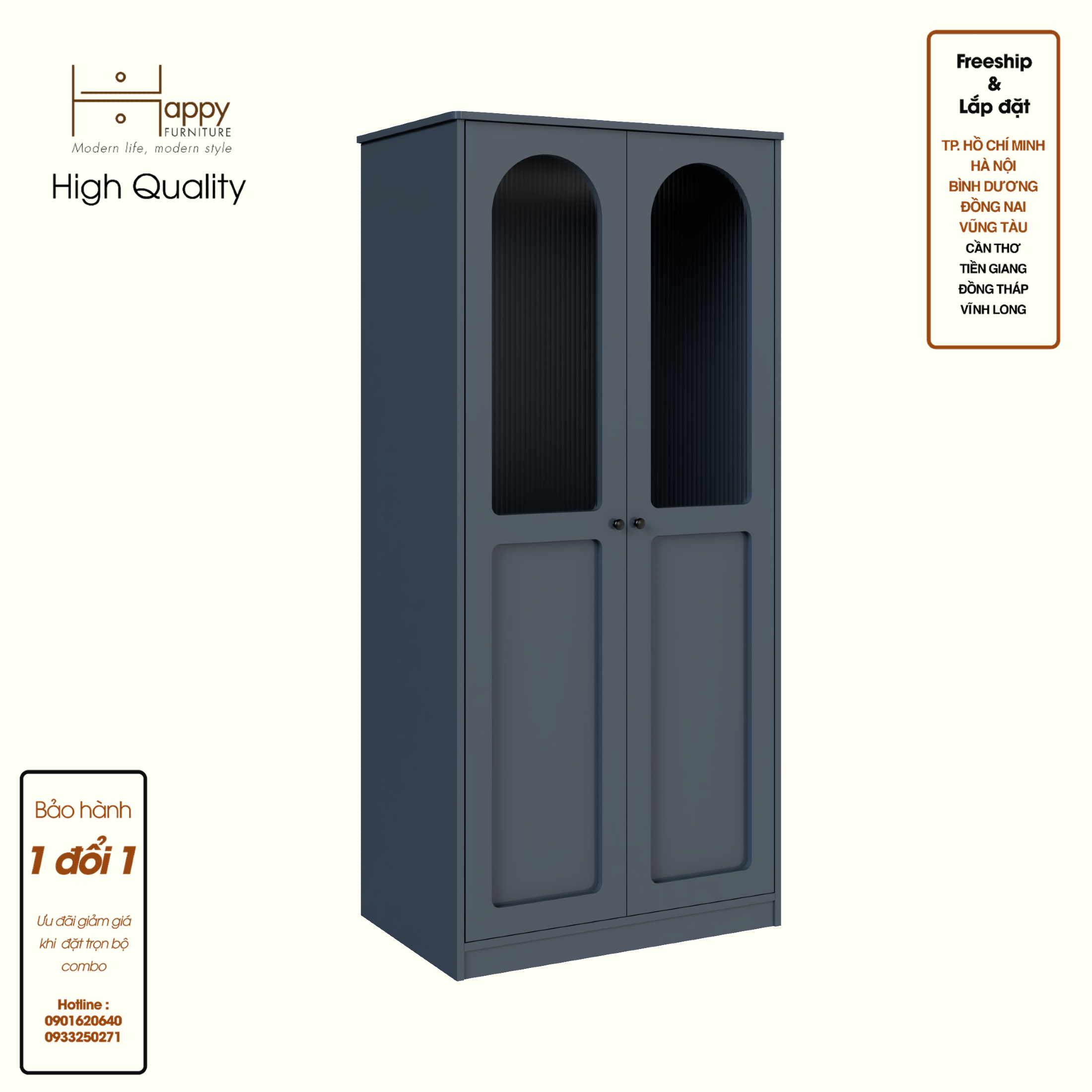 [Happy Home Furniture] SISEEL, Tủ quần áo cửa kính 2 cửa mở , 83cm x 54cm x 180cm ( DxRxC), TCM_185