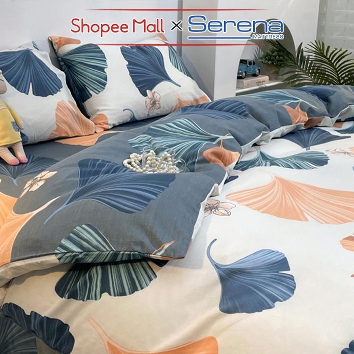 Ga Giường Đẹp 5 Món Cotton Living SERENA Cao Cấp Set Chăn Ra Grap Drap Gối Đệm Nệm Trần Bông Trải Phủ Bọc Giường Cao Cấp