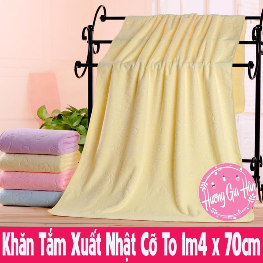 Khăn Tắm Xuất Nhật Cỡ To 1m4 x 70cm Họa Tiết Gấu in Chìm