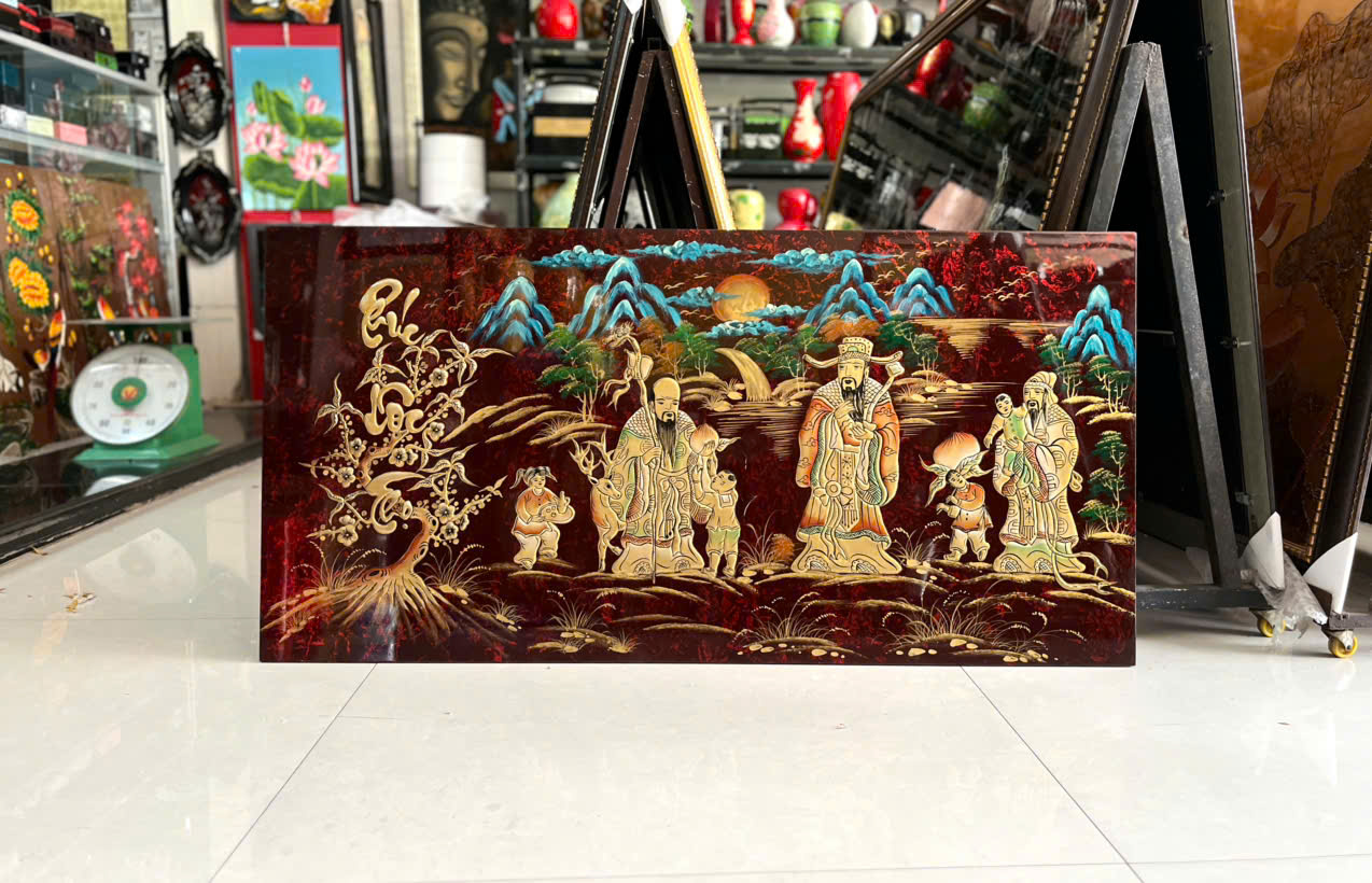 Tranh Sơn Mài - PHÚC LỘC THỌ | Đắp Nổi Thủ Công | Size 60x120 cm | Biểu Tượng Phúc Đức – Tài Lộc – Trường Thọ