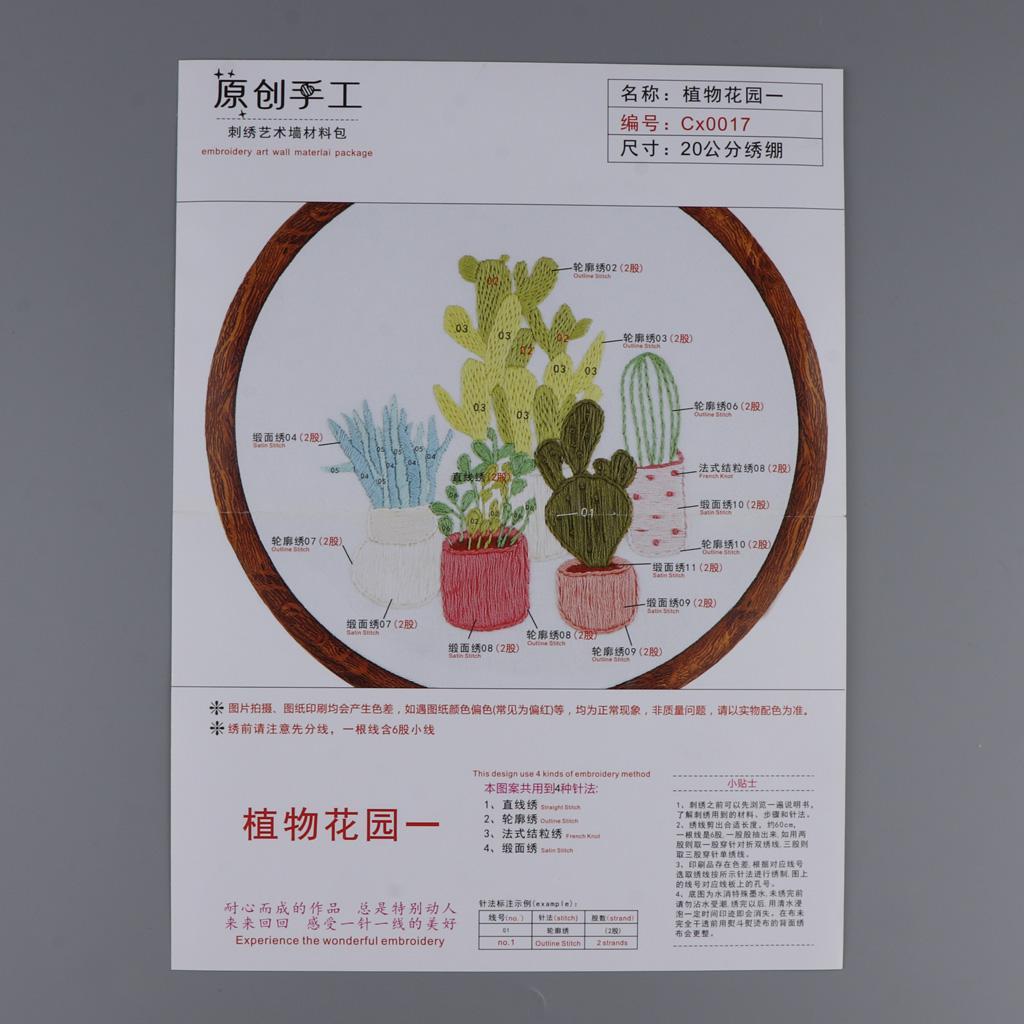 Embroidery Starter Kit Cross Stitch Kit Embroidery Cloth with Cactus Pattern