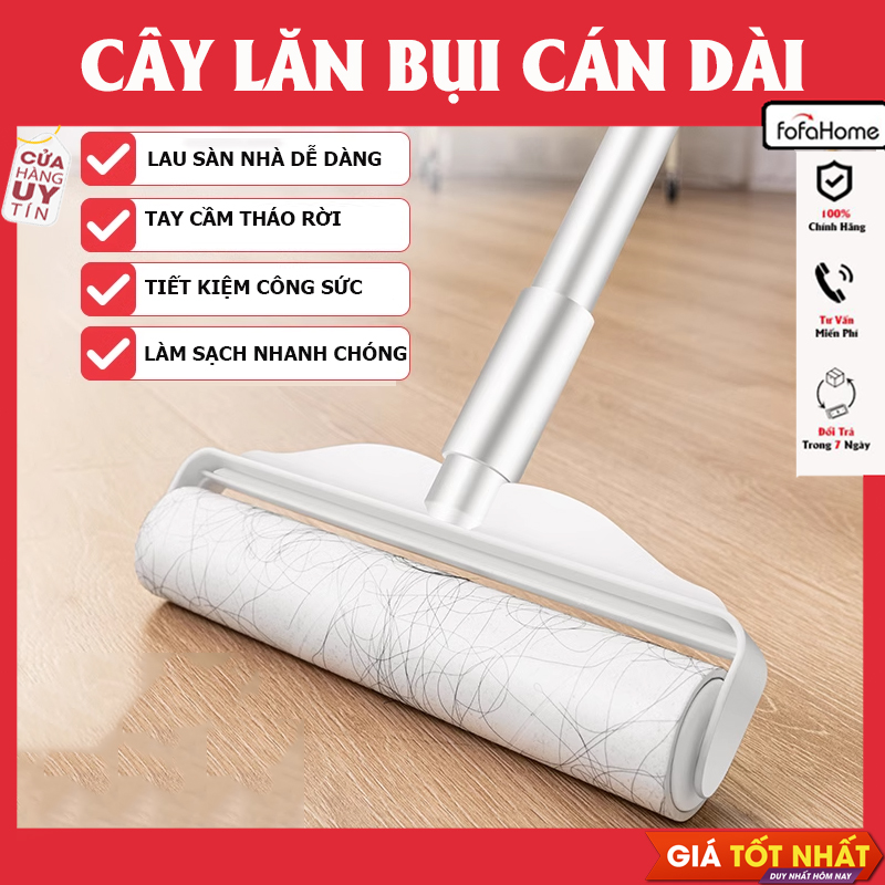 Combo Cây Lăn Bụi 24cm Cán Dài 1 Lõi Lăn Bụi Quần áo, Chăn Ga, Lông Chó Mèo
