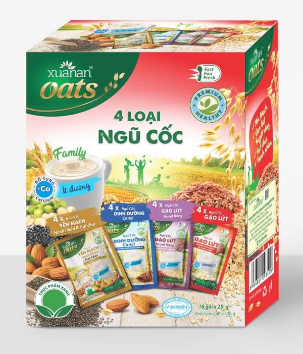 Combo 11 Hộp 4 Loại Ngũ Cốc Xuân An [ít đường] 400G {25g*16 gói}