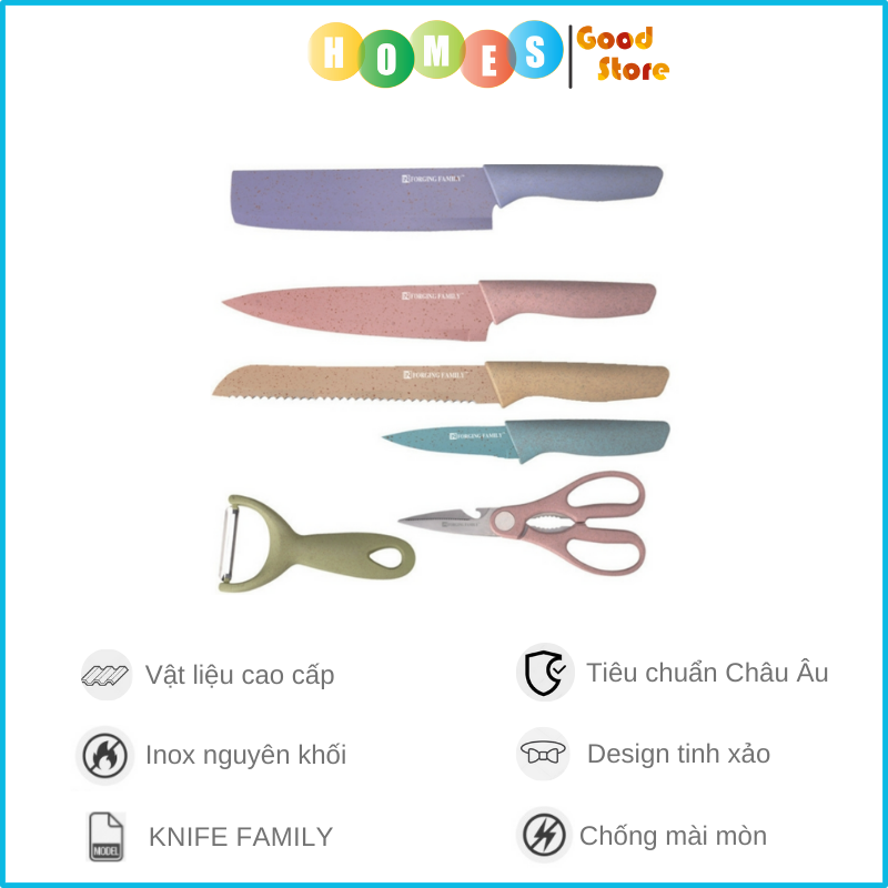 Bộ Set Dao 6 Món KITCHEN KNIFE Ceramic Cao Cấp, Chống Gỉ Sét, Tiêu Chuẩn Hàn Quốc - Hàng Nhập Khẩu