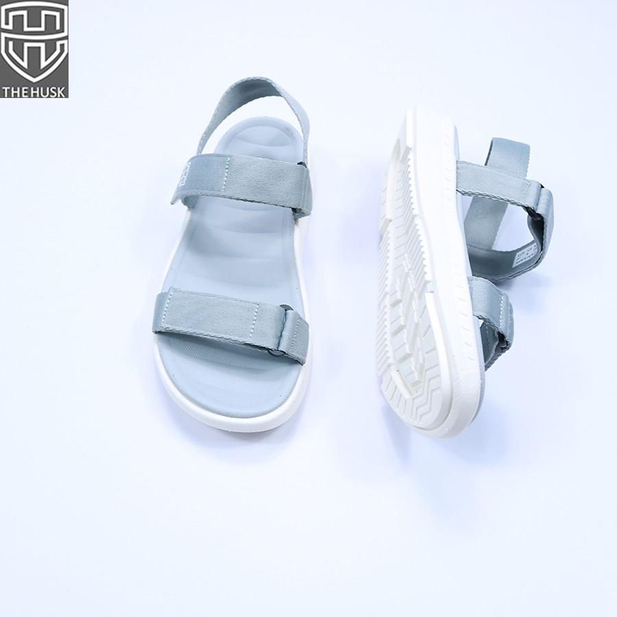 Giày Sandals Nữ HuuCuong &amp; TheHusk 2 Quai Ngang Màu Xám Đế Trắng - TH10