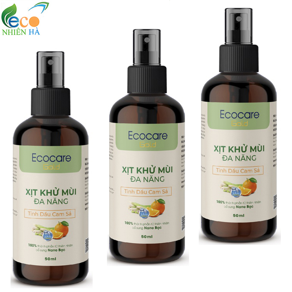 Xịt khử mùi đa năng ECOCARE 50ml tinh dầu thiên nhiên Nano bạc, khử mùi nhà bếp tủ quần áo