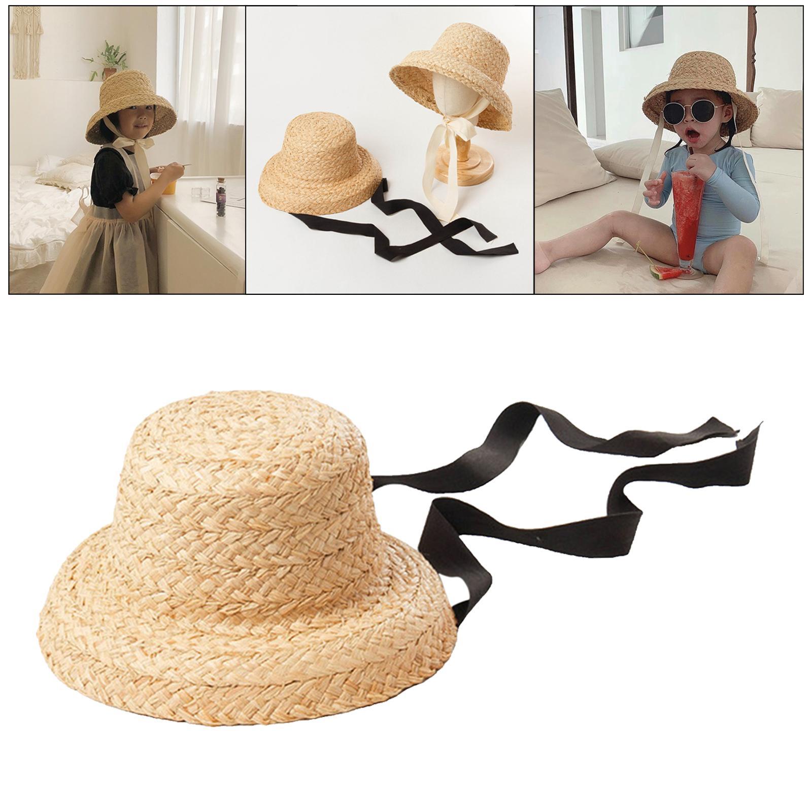 Straw Hat Summer Travel Sun Hat w/ Adjustable Tie  White Tie