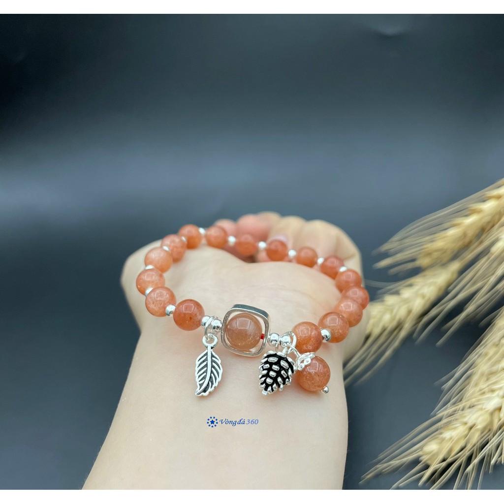 Vòng Đá Phong Thuỷ - Đá Mặt Trời 8mm mix charm bạc 925