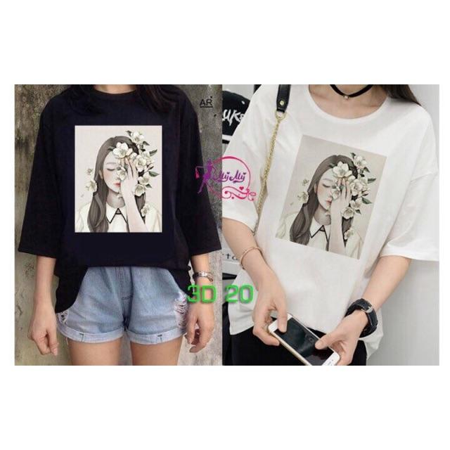 Áo tay lỡ form rộng hình cô gái hoa