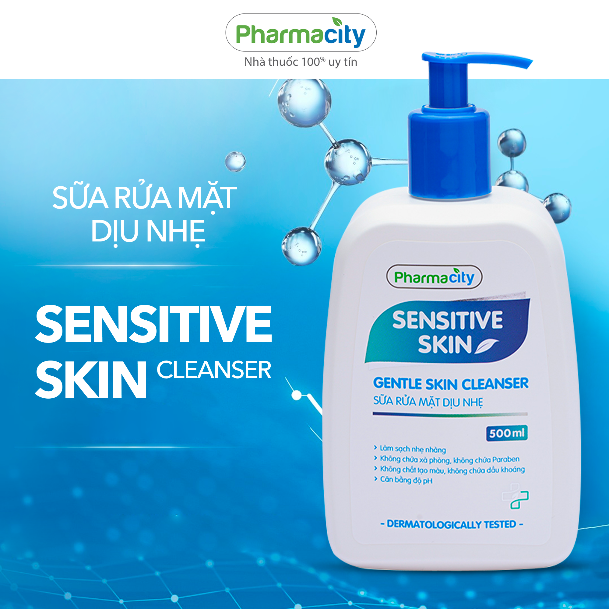 Sữa rửa mặt dịu nhẹ Pharmacity Sensitive Skin Cleanser (500ml)