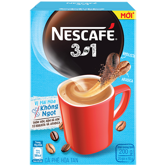 Combo 3 hộp cà phê hòa tan Nescafé 3in1 vị hài hòa không ngọt - công thức cải tiến (Hộp 20 gói) - [Tặng bộ 3 ly thủy tinh]