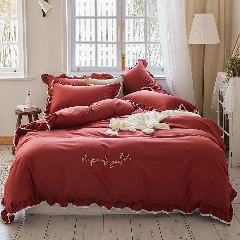 Bộ chăn ga Cotton Silk phối bèo M2T bedding Chăn ga Hàn Quốc cao cấp miễn phí bo chun