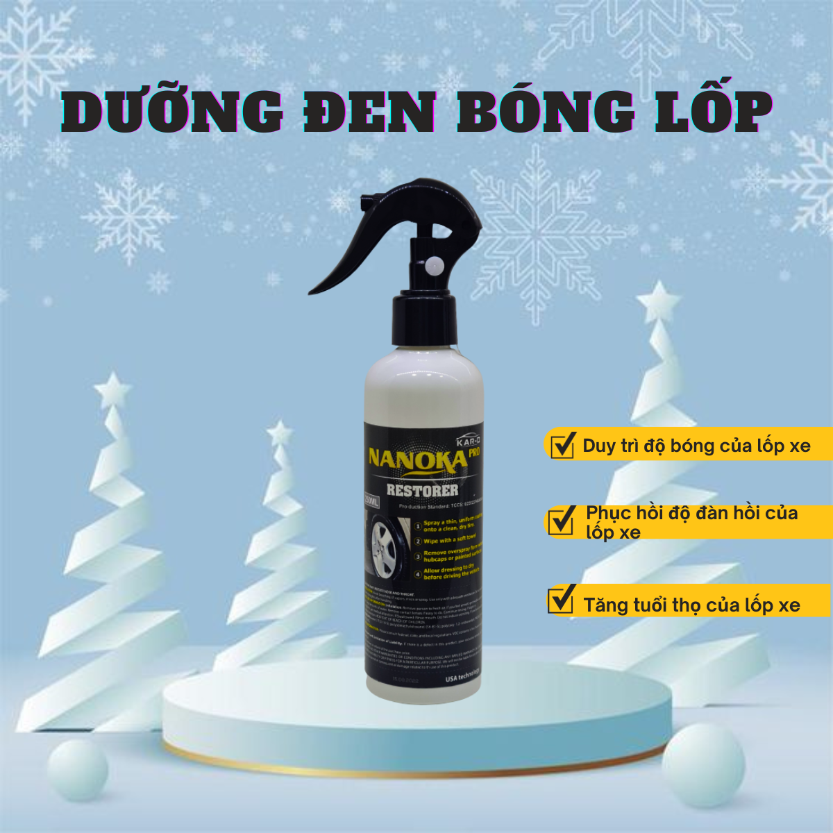 Chai xịt phục hồi làm bóng lốp, chăm sóc lốp, phục hồi nhựa nhám lốp ô tô, xe máy Nanoka 250ml
