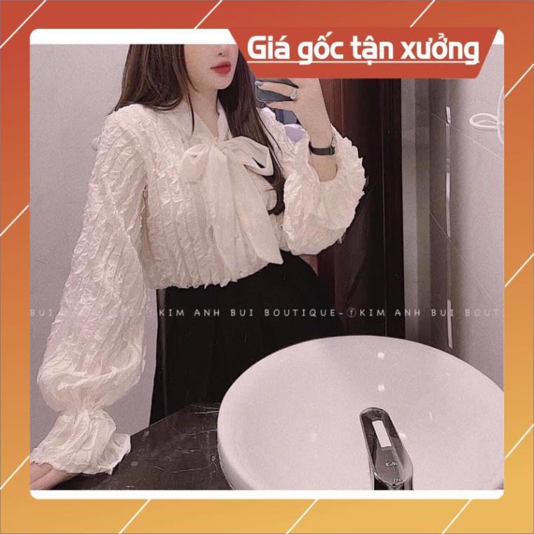 Áo sơ mi ren nơ sóng điệu đà