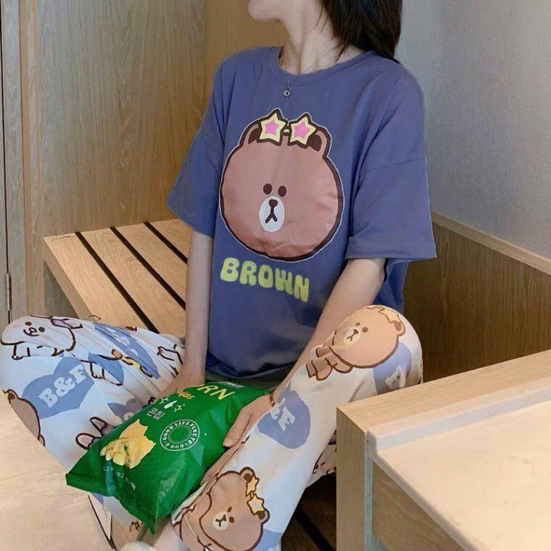 Đồ Bộ Ngủ Thun Quần Dài Hình Chú Gấu , Sét Bộ Mặc Nhà Hàng Quảng Châu, Hoạt Hình