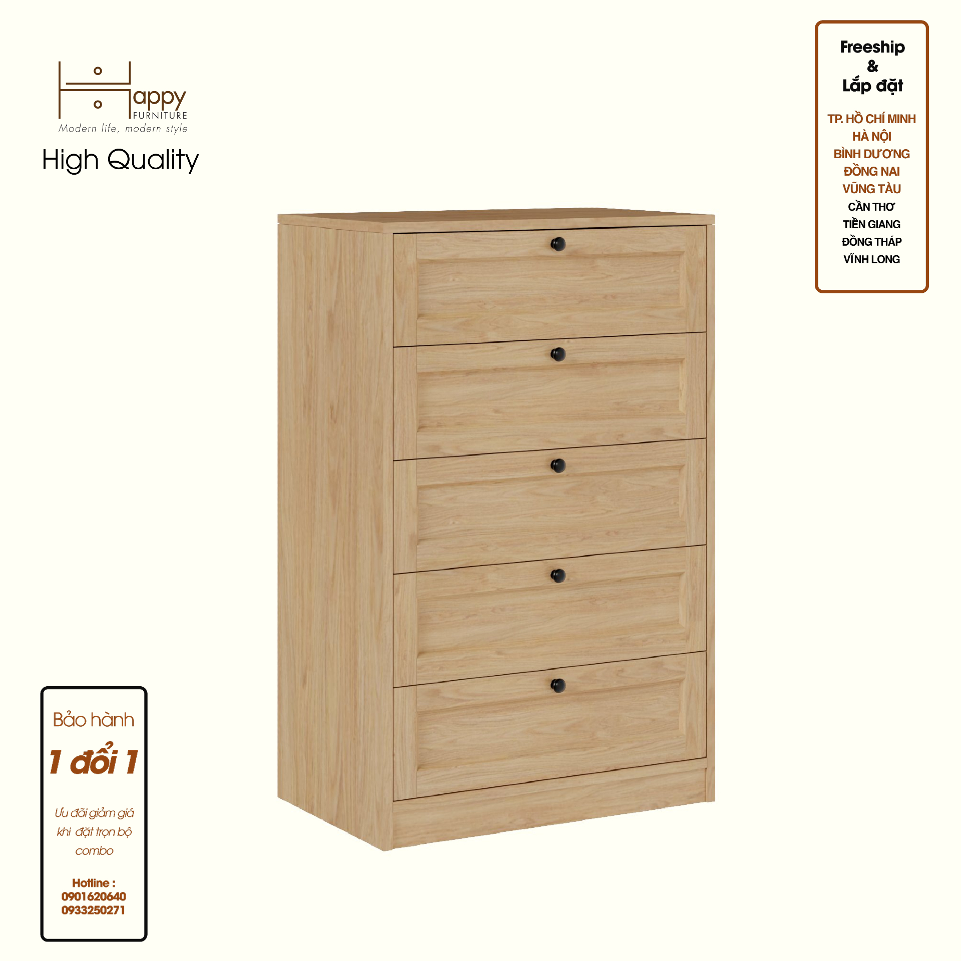 HAPPY FURNITURE , MATTA - Tủ lưu trữ 5 ngăn kéo, THK_223 , 64cm x 40cm x 101cm DxRxC