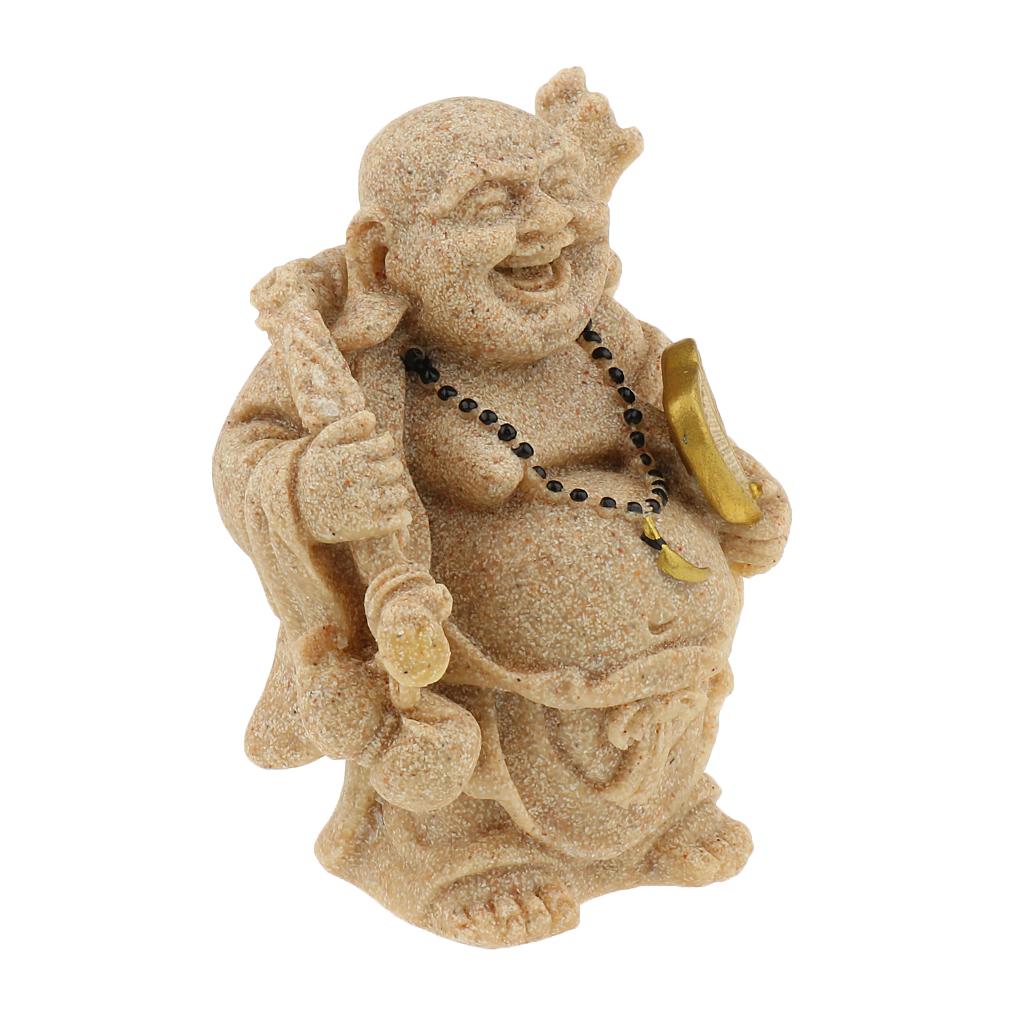 Generic Sandstone Maitreya Happy Smile Buddha Statue Sculpture Hand Carved Figurine