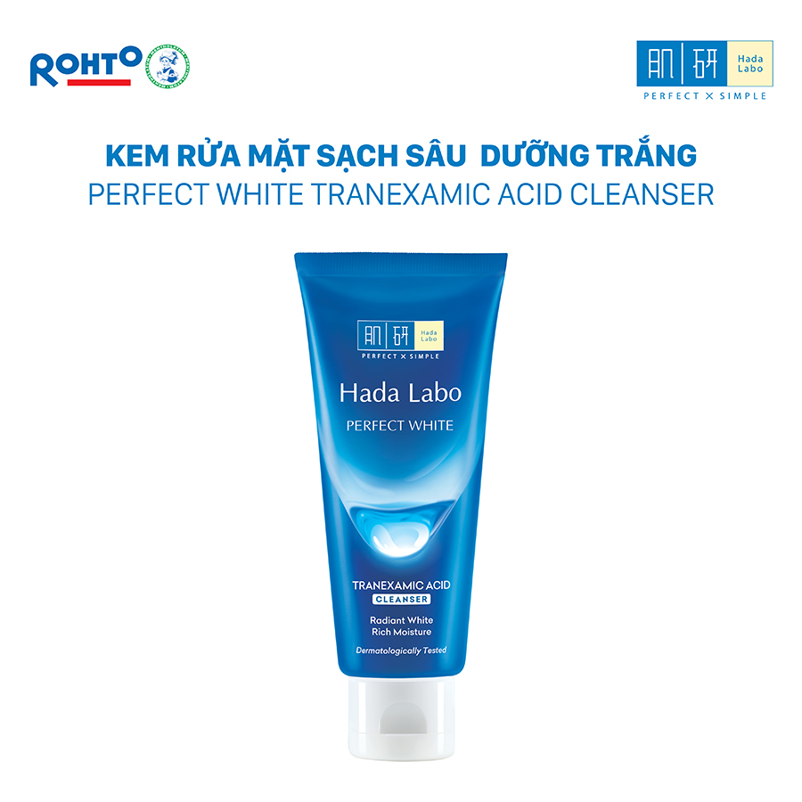 Kem Rửa Mặt Dưỡng Trắng Hada Labo Perfect White Tranexamic Acid Cleanser (80g)