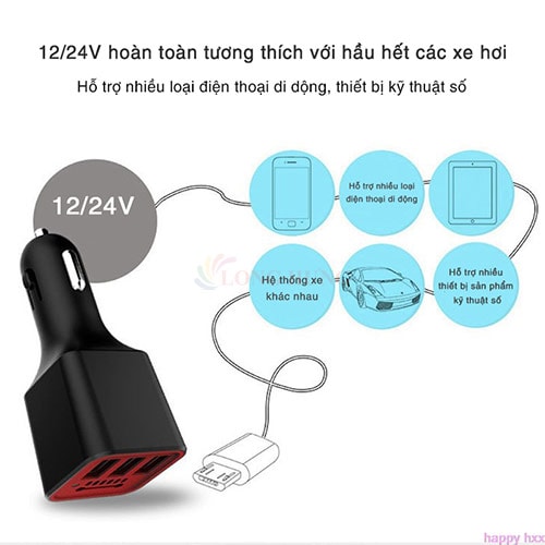 Cốc sạc xe hơi Bagi QC 3.0 3.1A 3USB CC-S80 - Hàng chính hãng