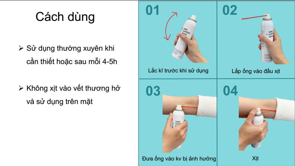 Xịt bó bột Medtec Cast Comfort Spray- Giảm ngứa, khó chịu, kháng khuẩn, khử mùi hôi, cảm giác dễ chịu ngay sau xịt - Nhập khẩu Thái Lan