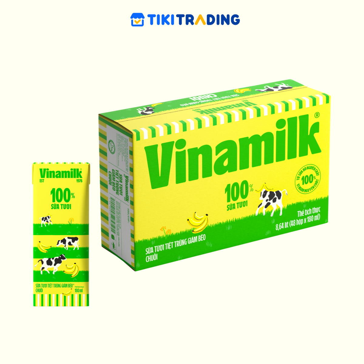 Thùng 48 hộp sữa tươi tiệt trùng vị chuối Vinamilk giảm béo 180ml
