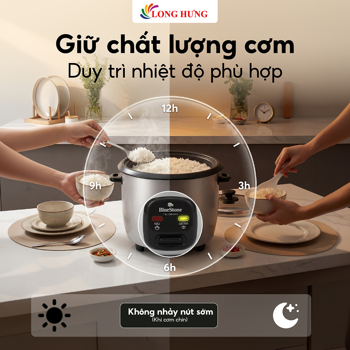 Nồi cơm điện nắp rời Bluestone 1.8 lít CRB-5419 - Hàng chính hãng