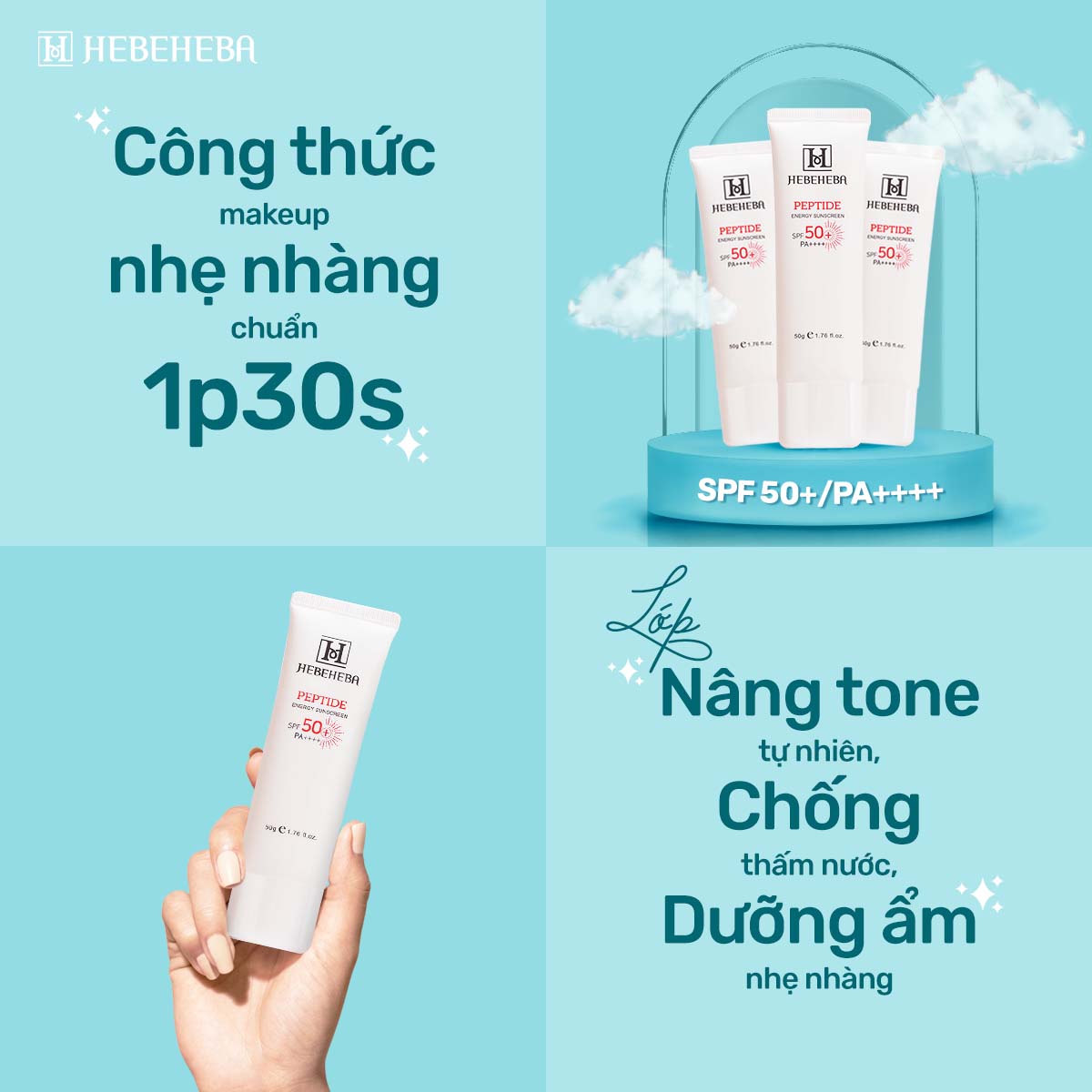 Kem Chống Nắng Dưỡng Trắng Nâng Tone HEBEHEBA PEPTIDE ENERGY SUN SCREEN