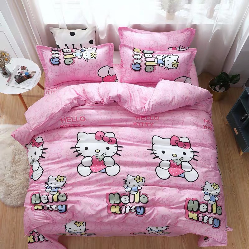 Bộ chăn ga gối cotton LIDACO PL1 - Kitty Hồng - TẶNG VỎ GỐI ÔM