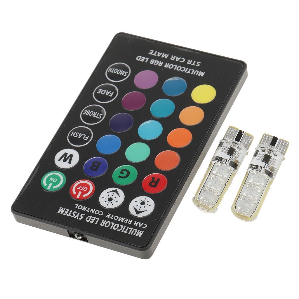 2- 2 Pieces T10 6LED Car Dome Reading Light Lamp Bulb RGB for Remote