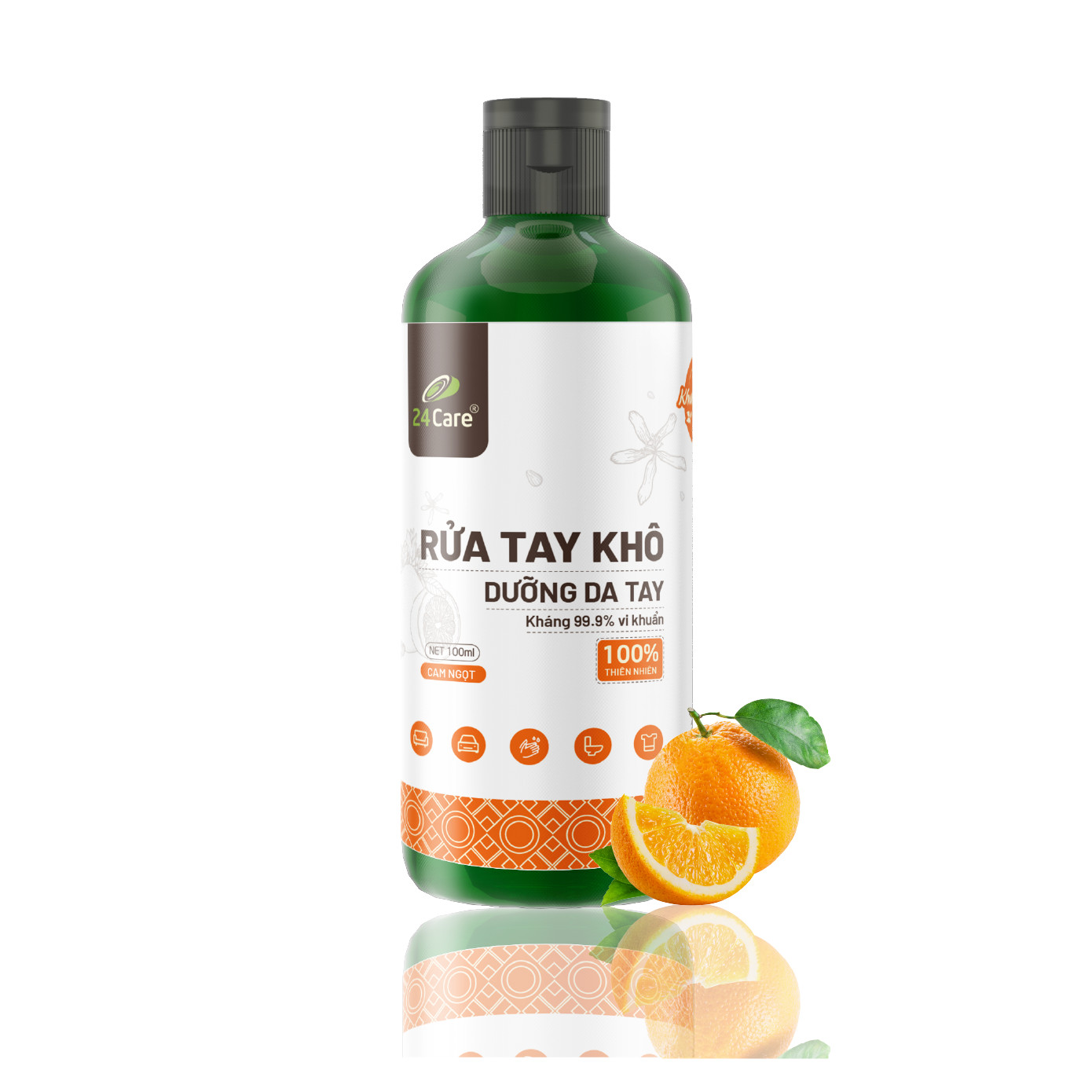 [FDA Verified] Nước rửa tay khô tinh dầu Cam Ngọt 24Care - Có chứng nhận diệt khuẩn 99,9% đạt tiêu chuẩn FDA