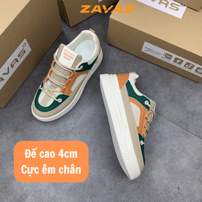 Giày thể thao sneaker nữ ZAVAS cao 4cm công nghệ ép nhiệt bền chắc êm nhẹ bằng da S420