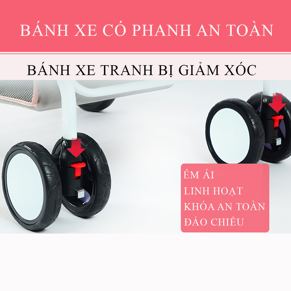 Xe nôi cho bé phiên bản cao cấp, xe đẩy cho bé 2 chiều 3 tư thế, có đệm lưới thoáng mát, thiết kế tiện lợi gấp gọn dễ dàng