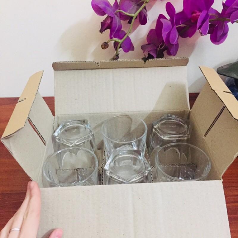 Bộ 6 cốc ly thủy tinh uống nước,cà phê đế viền dày 230ml cao cấp