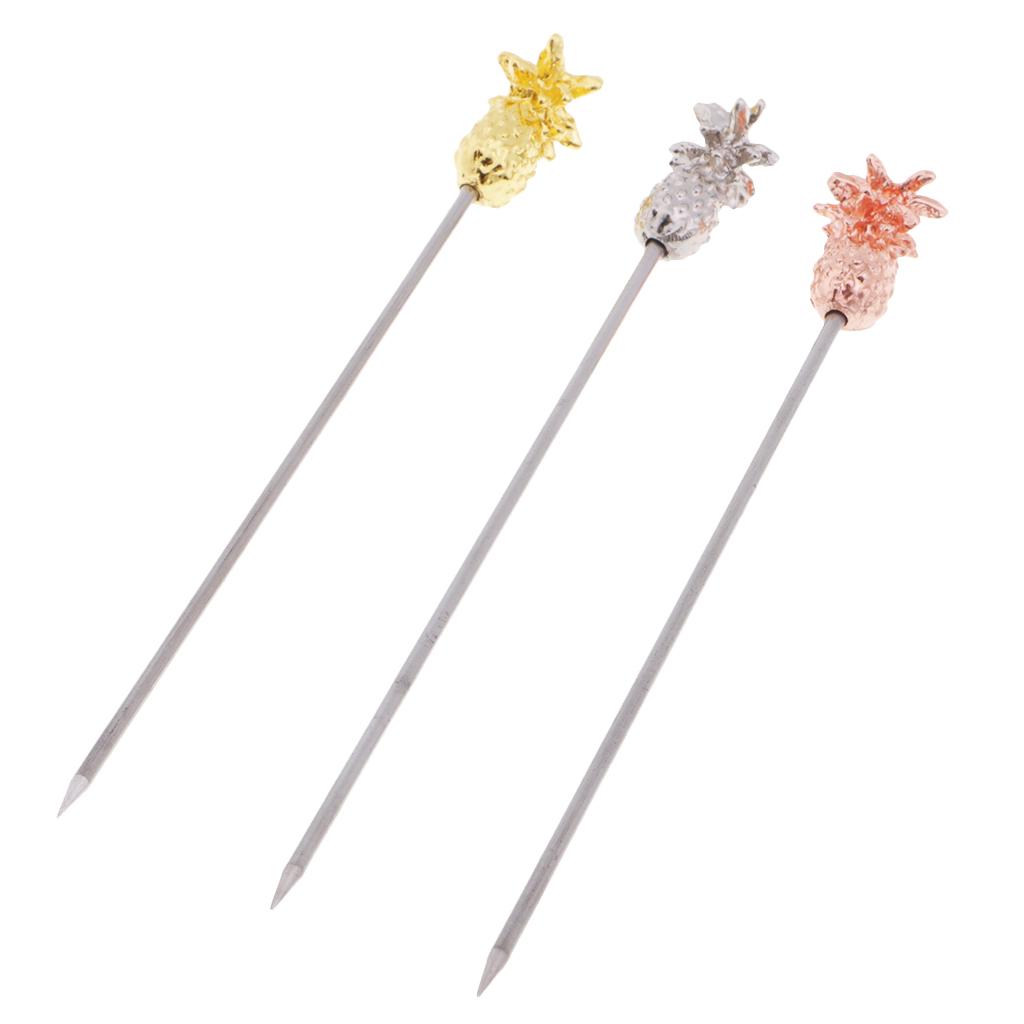 3pcs Stainless Steel Picks Fruits Pin Fruit Cocktail Signs Fruit Fork Wine Tool Bar Ware