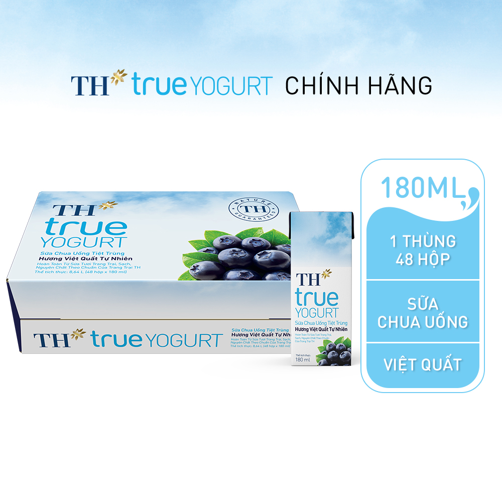 Thùng 48 hộp sữa chua uống tiệt trùng hương việt quất tự nhiên TH True Yogurt 180ml (180ml x 48)