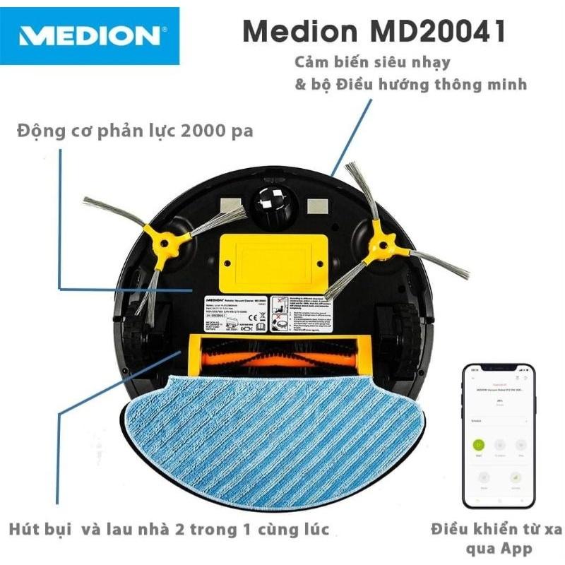 Robot Lau Nhà, Hút Bụi Medion MD20041 Intelligent 2in1 Cleaning With Extra Power Hàng nhập khẩu