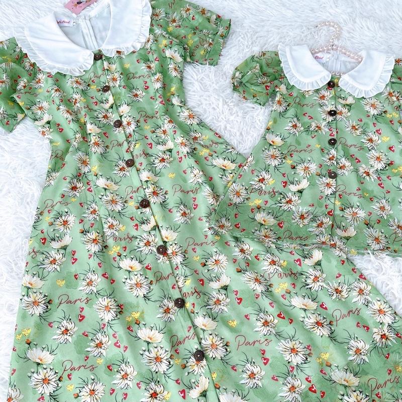 [4-64kg] Đầm Váy Mẹ Và Bé Hoa Xanh NHÍM XÙ KIDS Chất Tơ Đũi Cho Bé Gái Sơ Sinh - 8 Tuổi V102