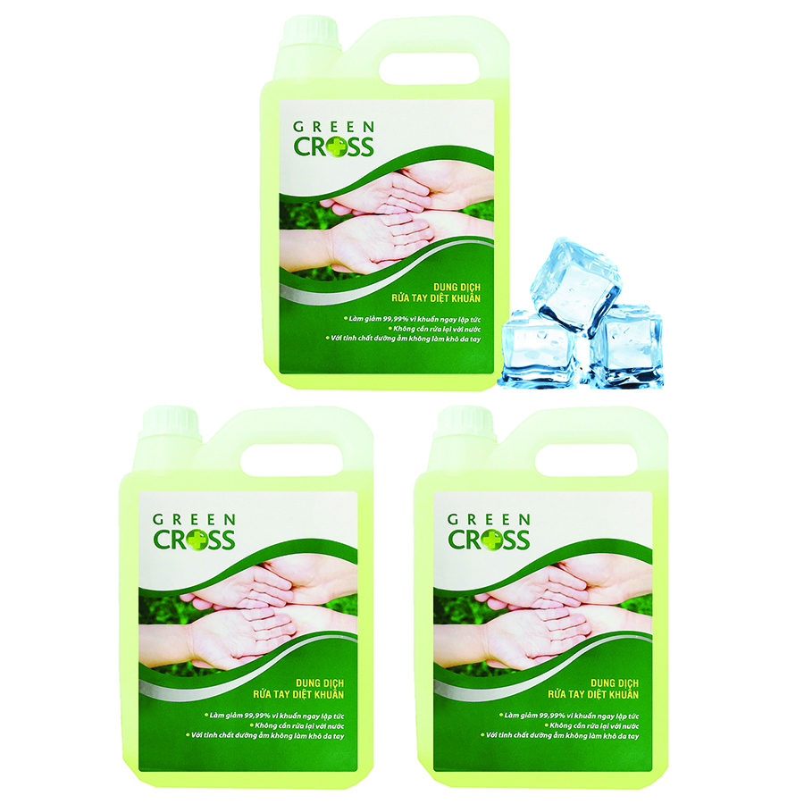 Combo 3 can Nước Rửa Tay Khô Diệt Khuẩn Green Cross Hương Tự Nhiên Can 5L + TẶNG 6 chai Nước Xả Vải VEL 800ml Hương Thanh Khiết cho bé