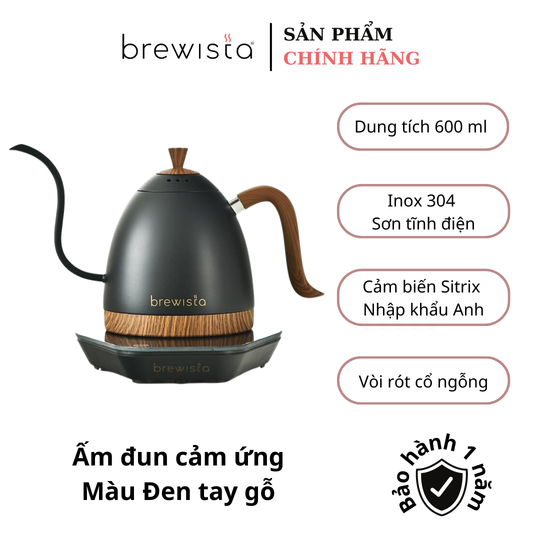 Ấm đun cảm ứng chuyên dụng rót cà phê Kettle 600ml - Đen nhám (Chính hãng Brewista)