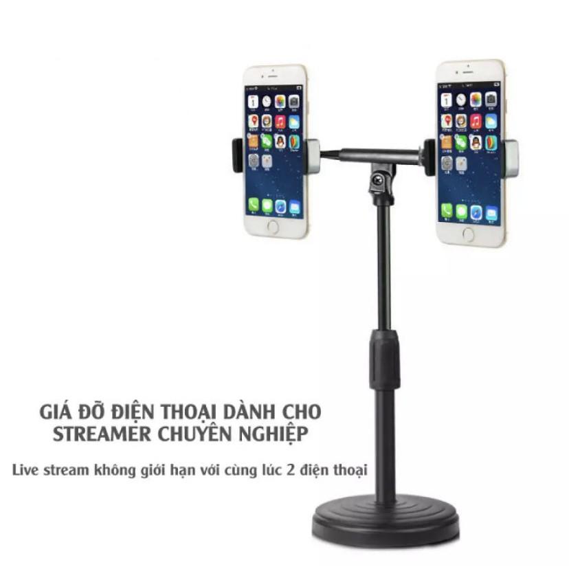 Giá Đỡ 2 điện thoại Livestream kéo cao 20 - 40 cm để bàn Xoay 360 Độ dùng để quay phim, ghi hình, đa dạng.