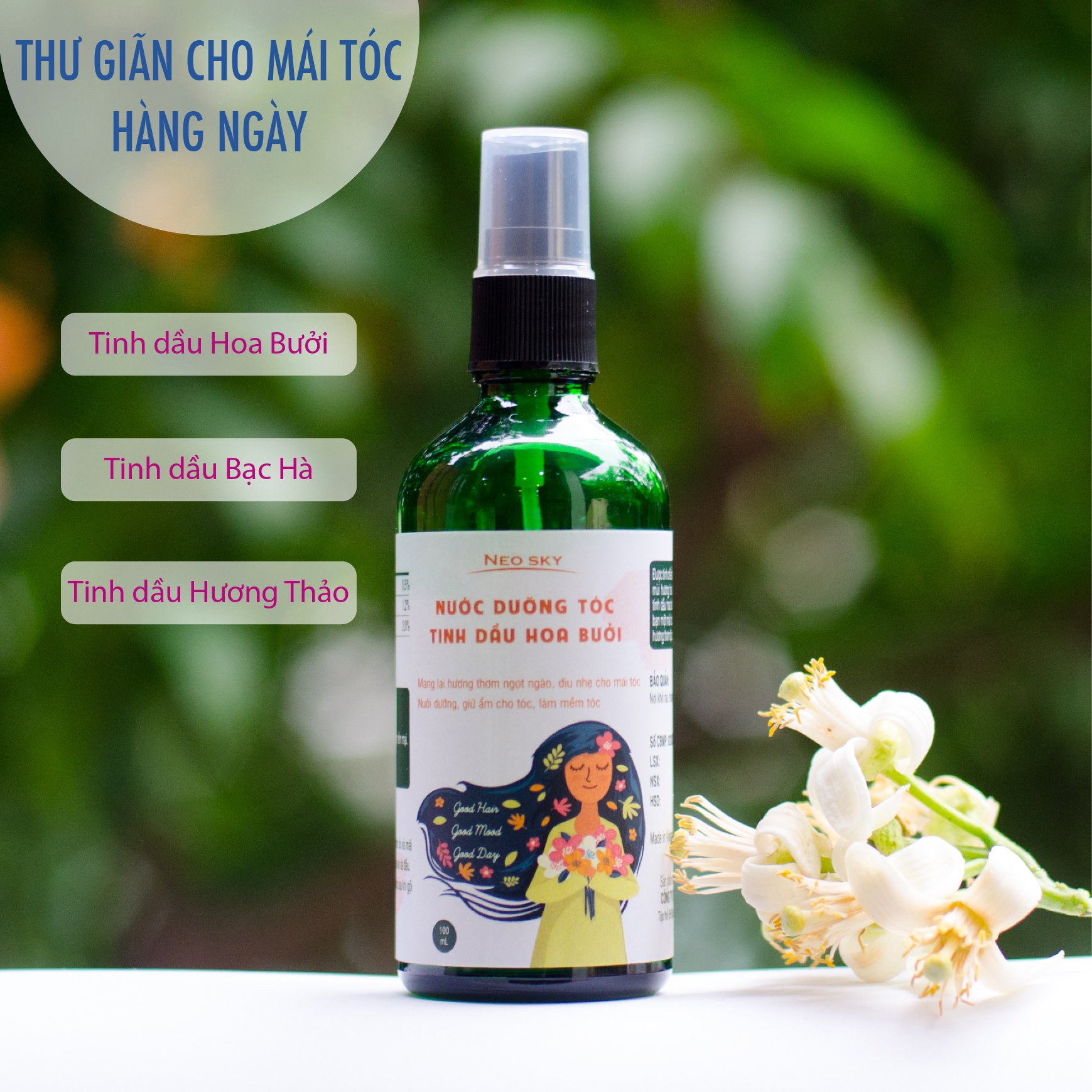 Nước Dưỡng Tóc Tinh Dầu Hoa Bưởi Neo Sky 100ml- Hương thơm ngọt ngào, nuôi dưỡng, giữ ẩm cho tóc, làm mềm tóc, dưỡng tóc hàng ngày