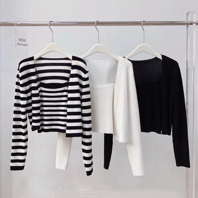 Set áo 2 dây len tăm cardigan